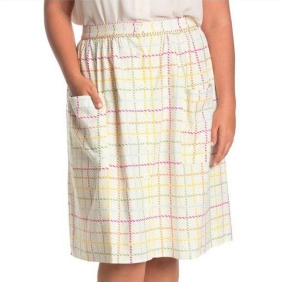 ModCloth NWT Creative Direction Rainbow Plaid A-Line Linen Skirt Womens Size 16 - Picture 1 of 10